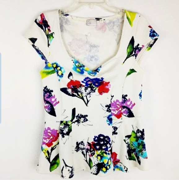 Anthropologie Postmark Mignon Peplum short sleeve size M  Floral Top - Picture 3 of 7